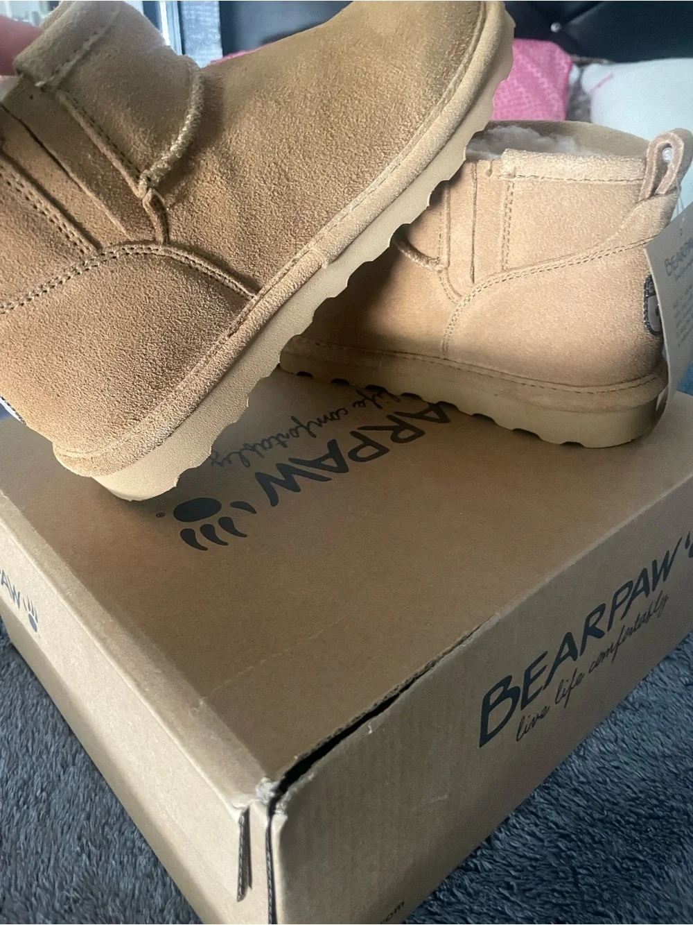 BearPaw Kids Tan Suede Short Shearling Boots